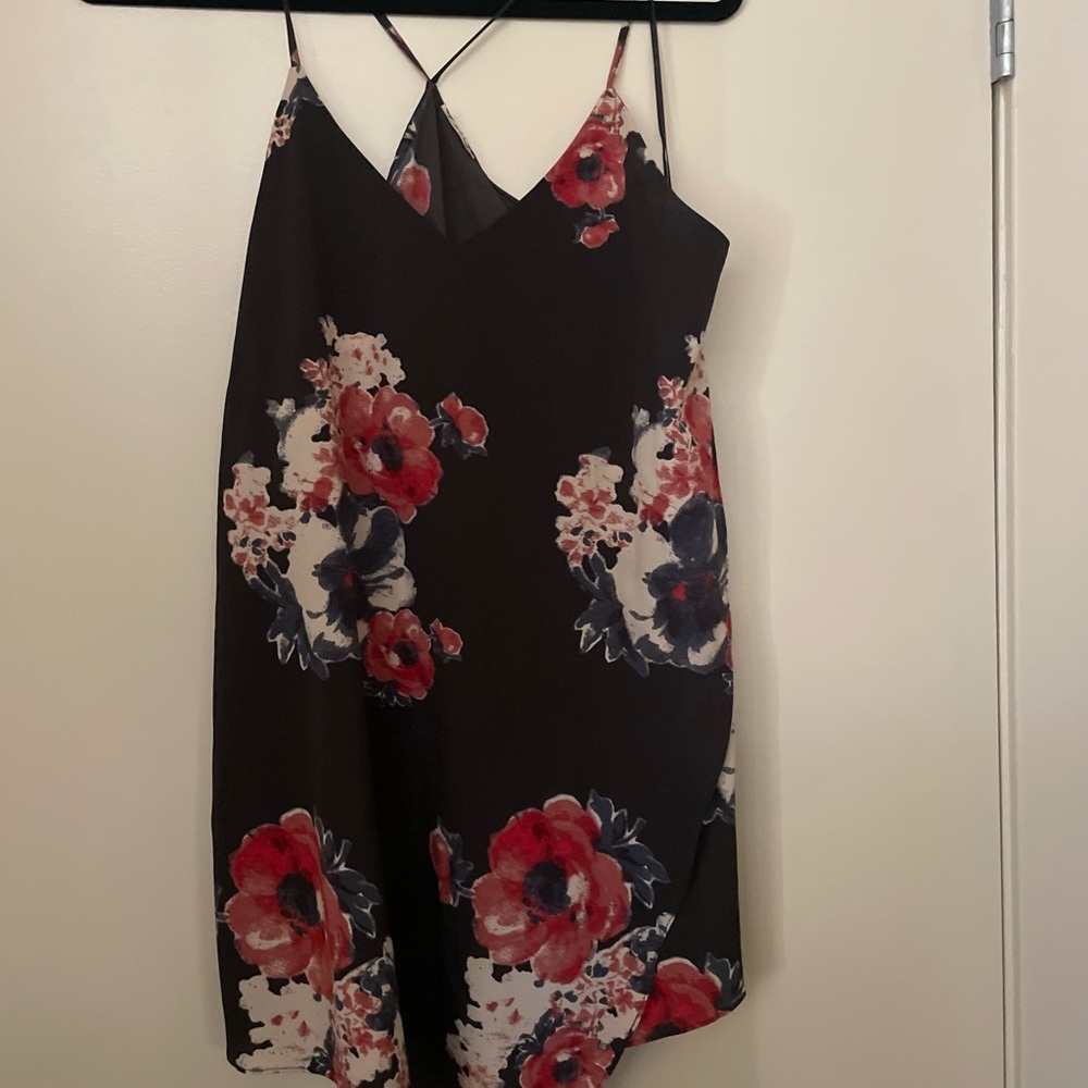 asymmetrical black floral dress
